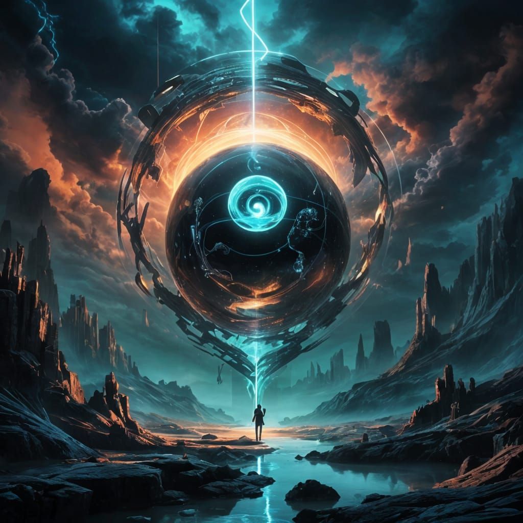 Celestial Infinity Loop in Surreal Cyberpunk Dreamscape