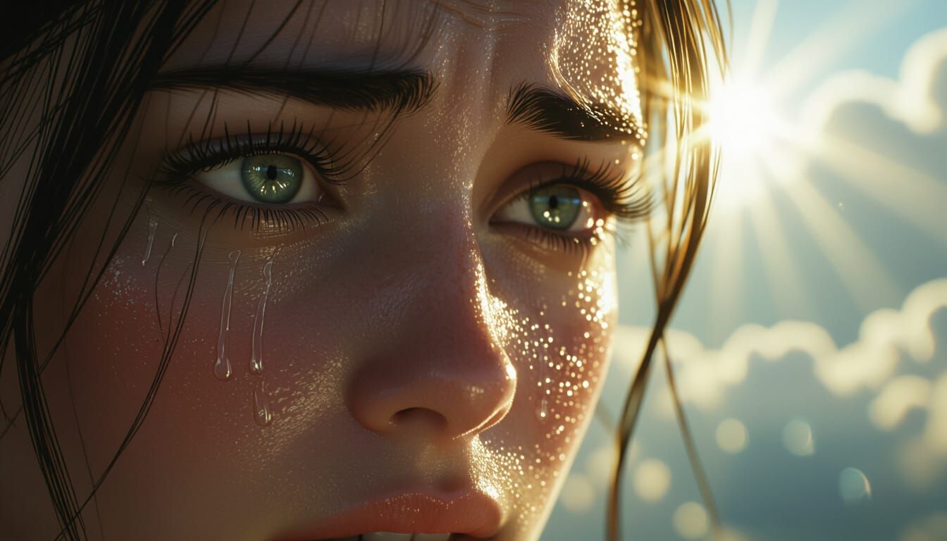 Teary Eyes Reflecting Fear in Cinematic Realism