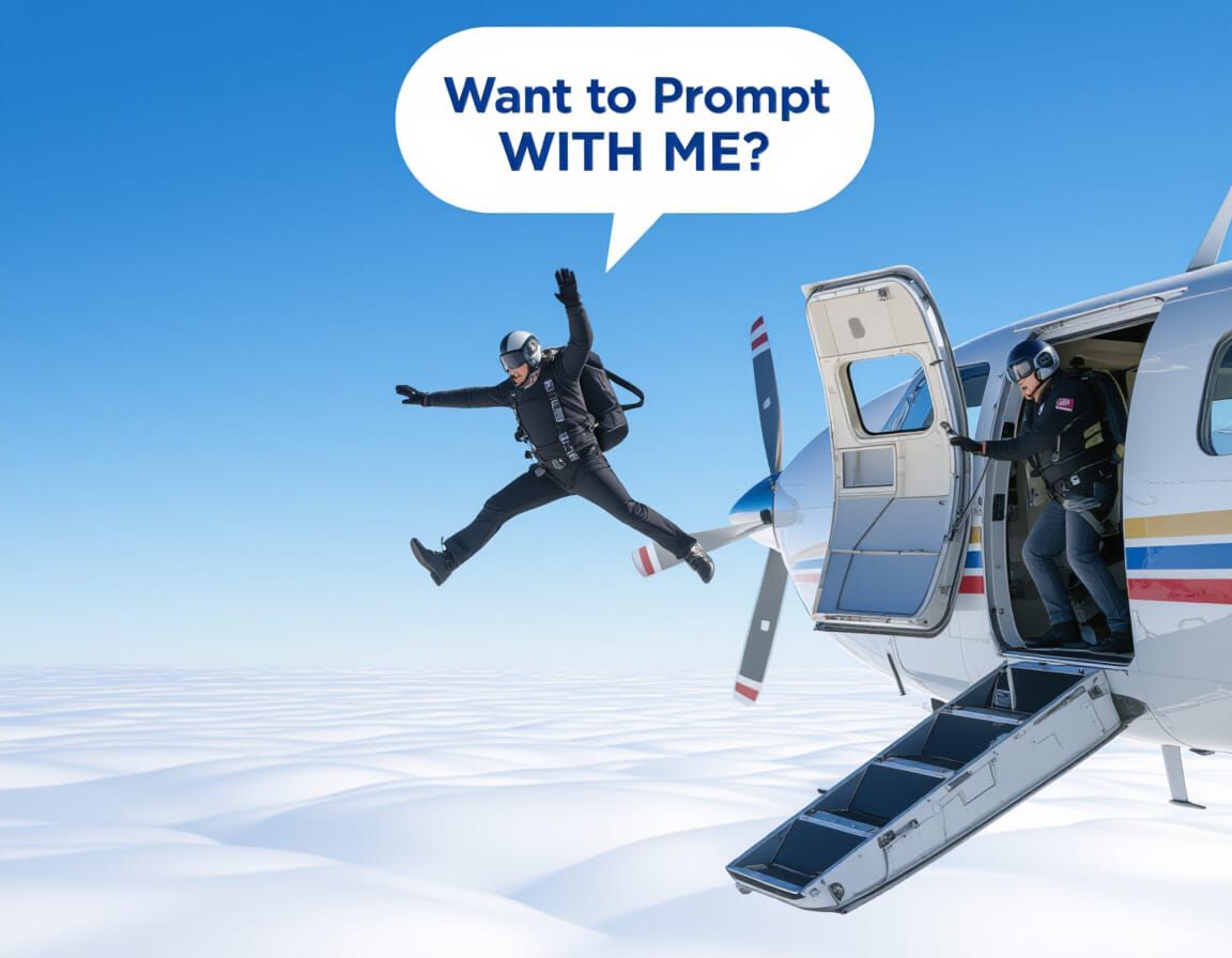 Person Skydiving Asks 'Want to Prompt?'