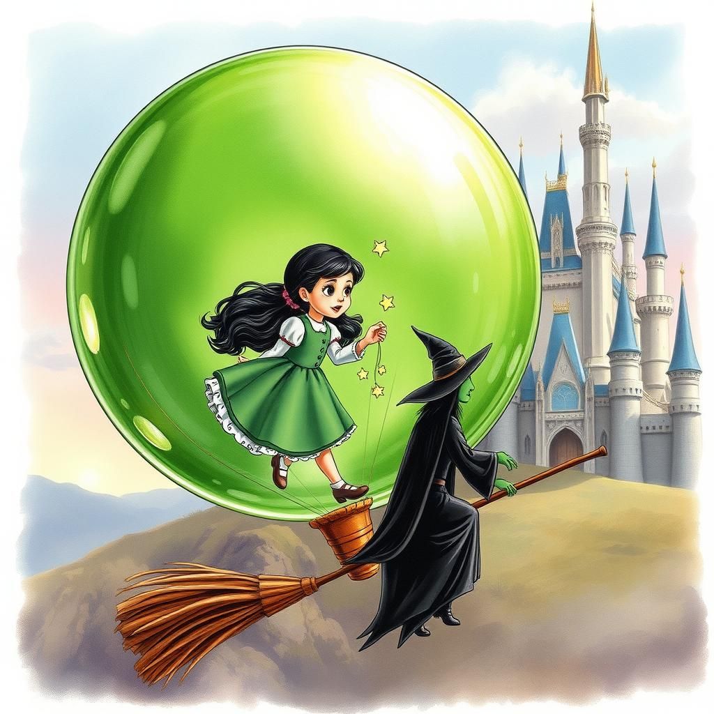 Dorothy Trapped in Balloon Flying Over Witch's Castle