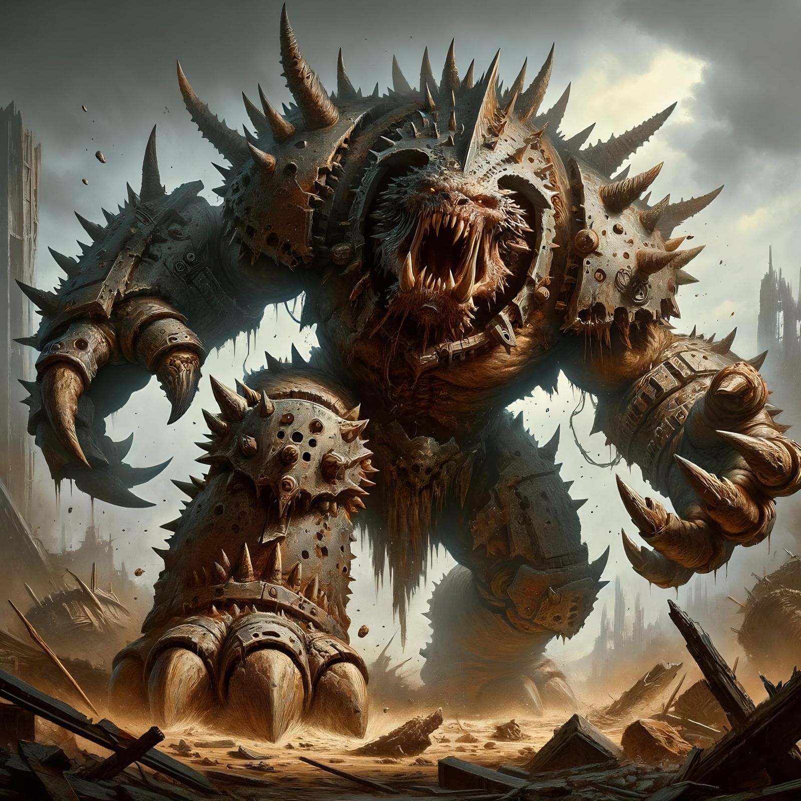 Monster Rampager Wreaks Havoc in War-Torn Landscape