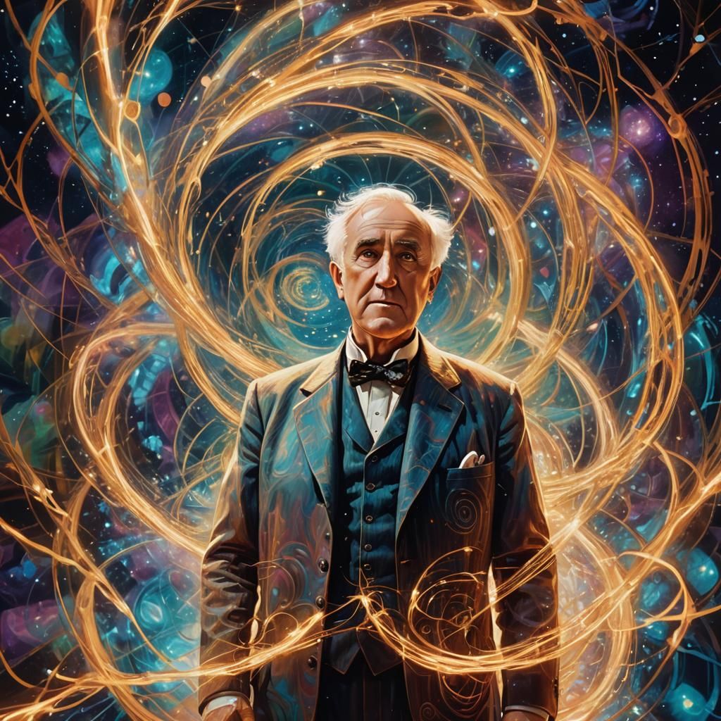 Edison in Astral Vortex: Surreal Cosmic Illustration