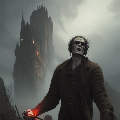 Frankenstein's Monster in Dark Fantasy Style