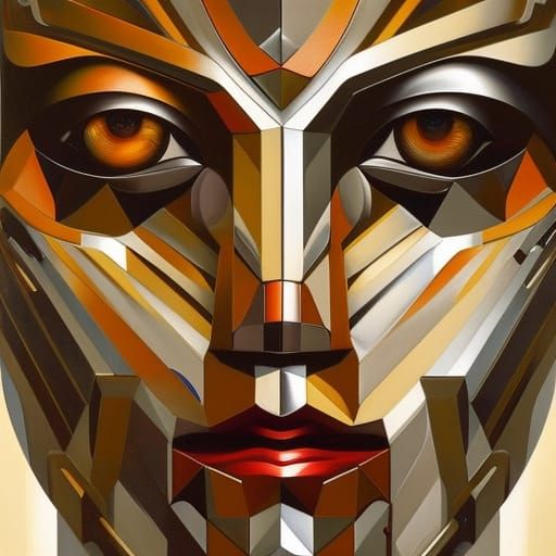 Menacing Robot Portrait with Human Eyes