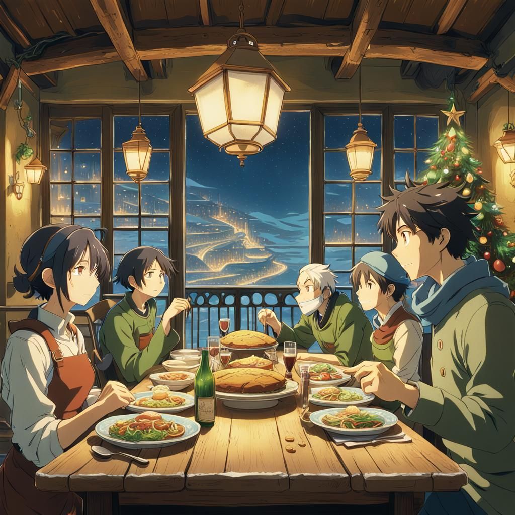 Christmas Celebration with Geologists in Anime Style