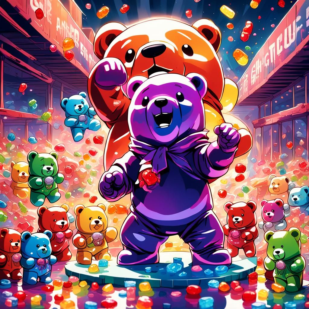 Gummy Bear Fight Club Pandemonium in Anime Style