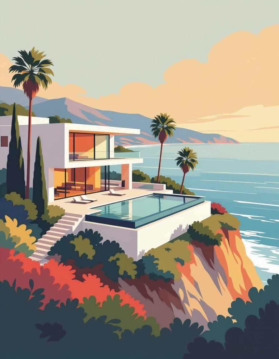 Cliffside Dream House in Rothko, Gurney, Hockney Style