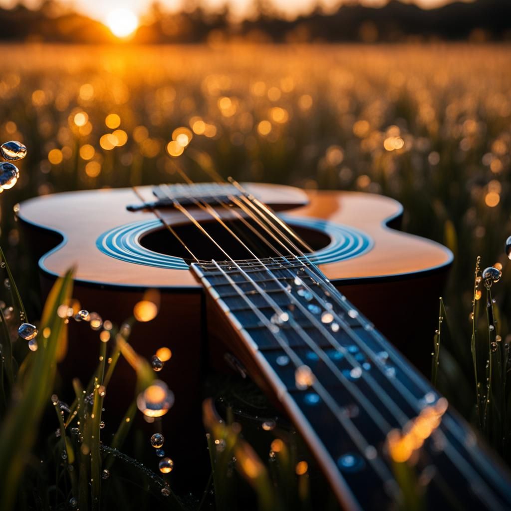 Dew Drops on Acoustic Guitar