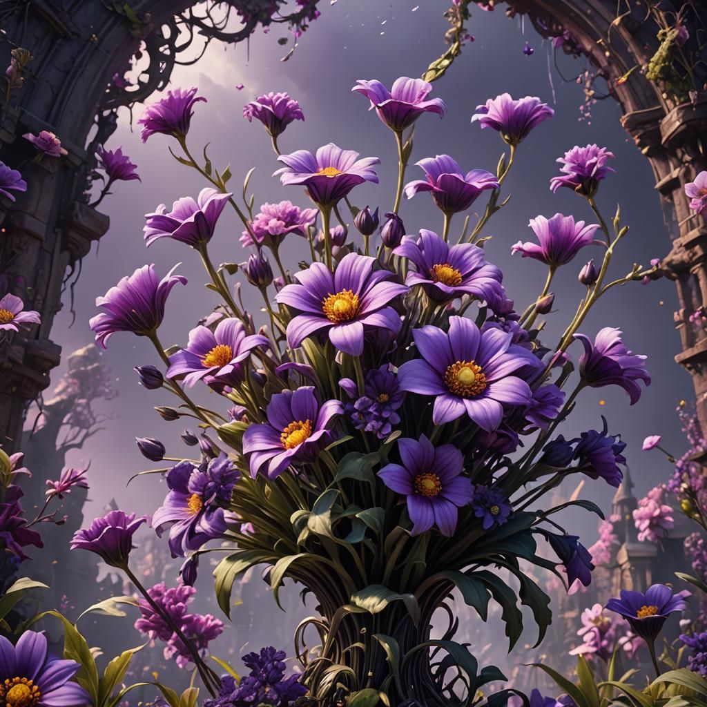 Detailed Matte Painting of a Purple Flower