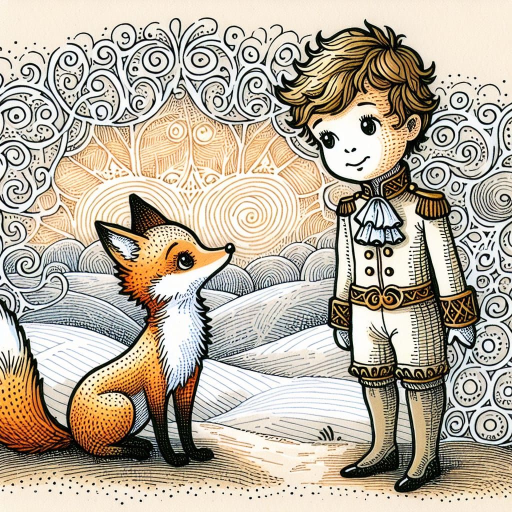 The Little Prince and Fox in Filigree Illustration