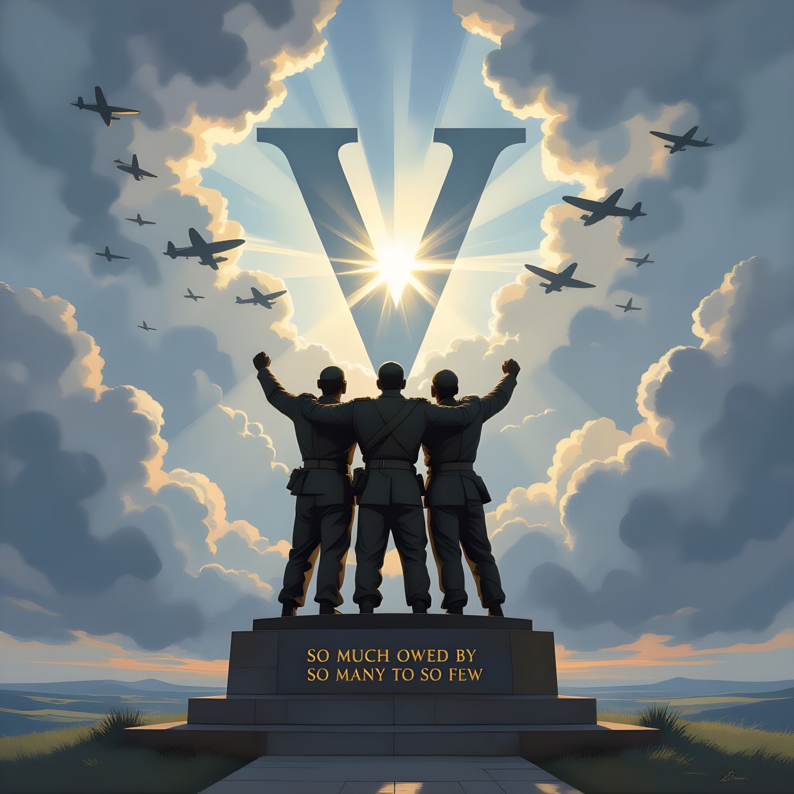 Heroic War Memorial: Pilots Honored in Triumphant Sky