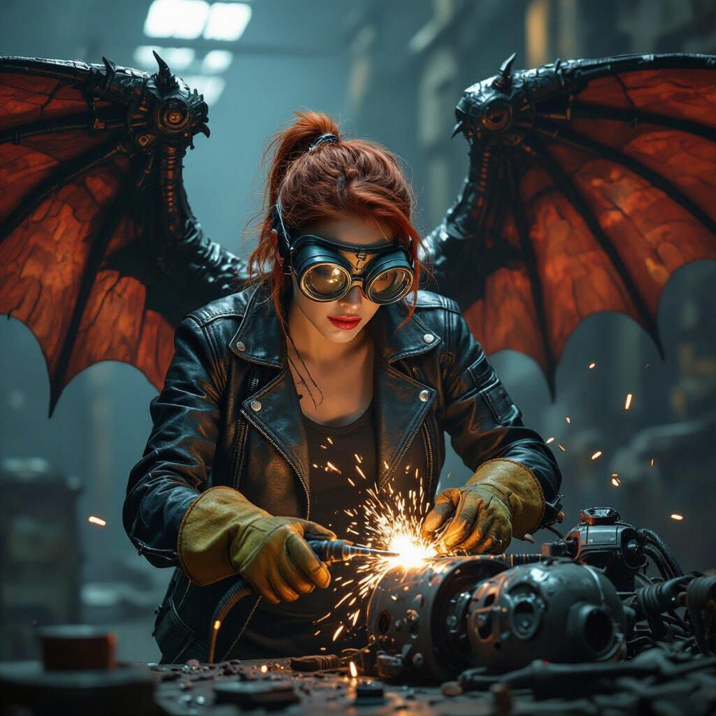 Welding Succubus Mechanic Repairs Robot in Biomechanical Sty...