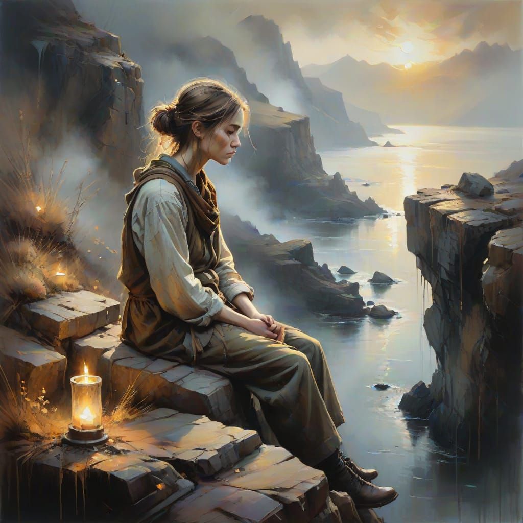 Mystical Landscape at Dusk in Carne Griffiths Style