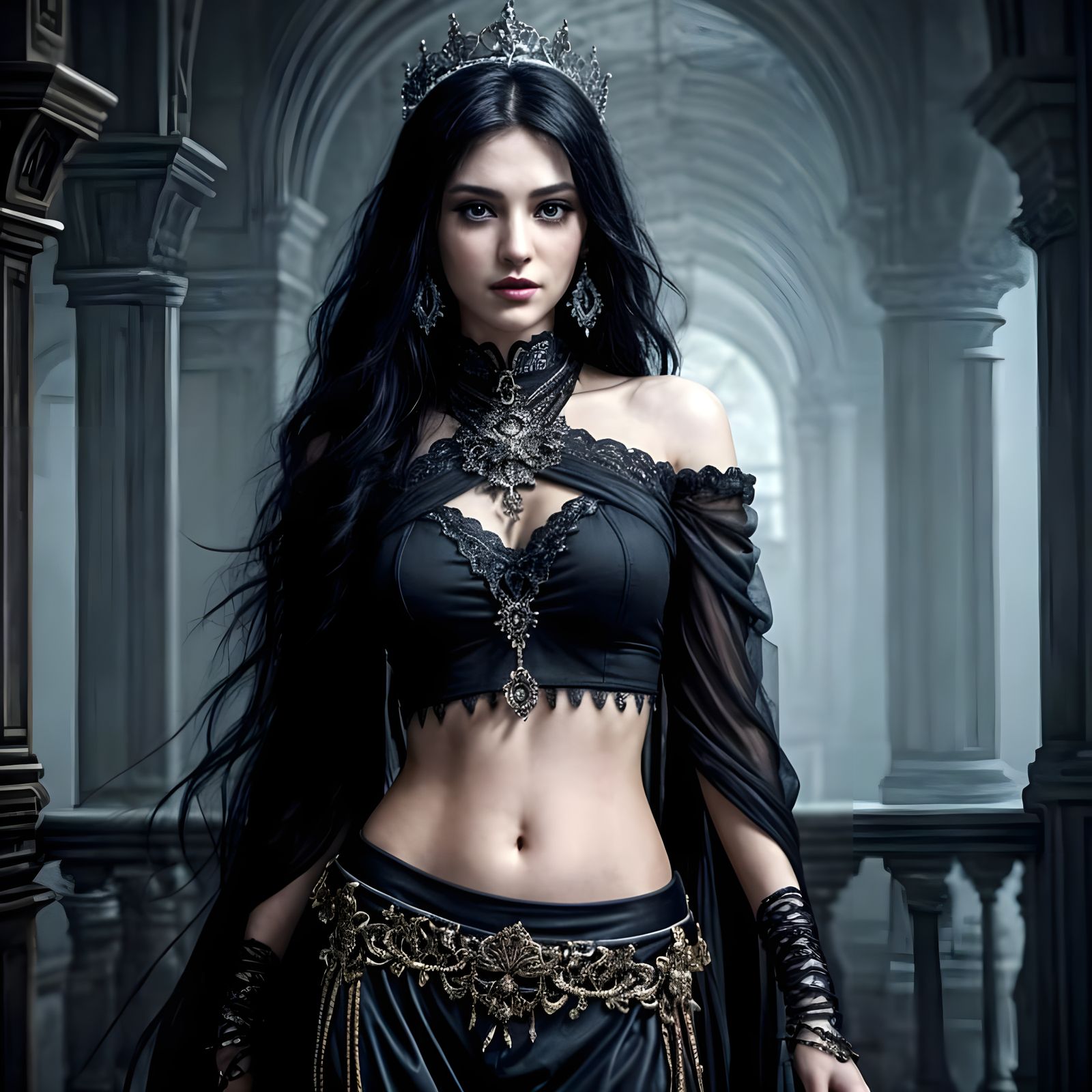 Goth Arabian Princess Jasmine in Hyperrealistic Style