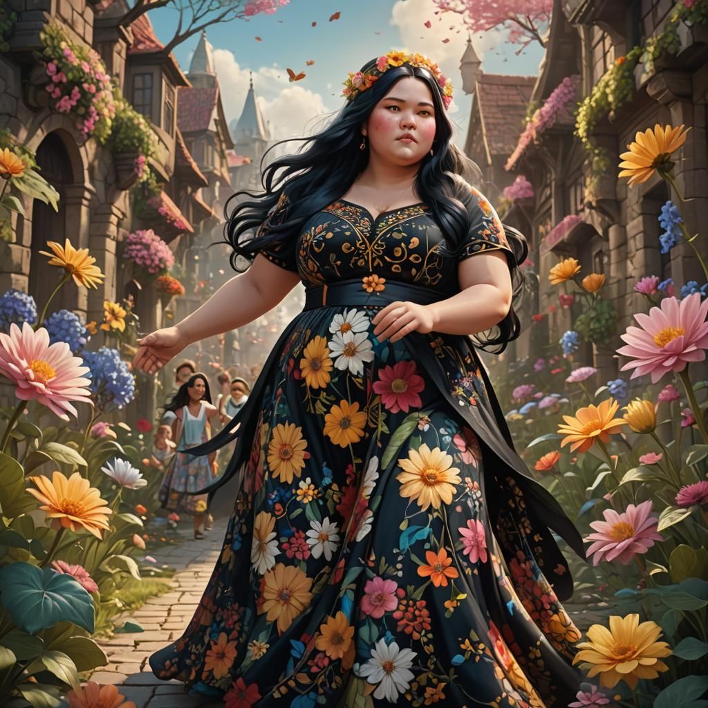 Fantasy Art: Woman with Children in Flower Dress