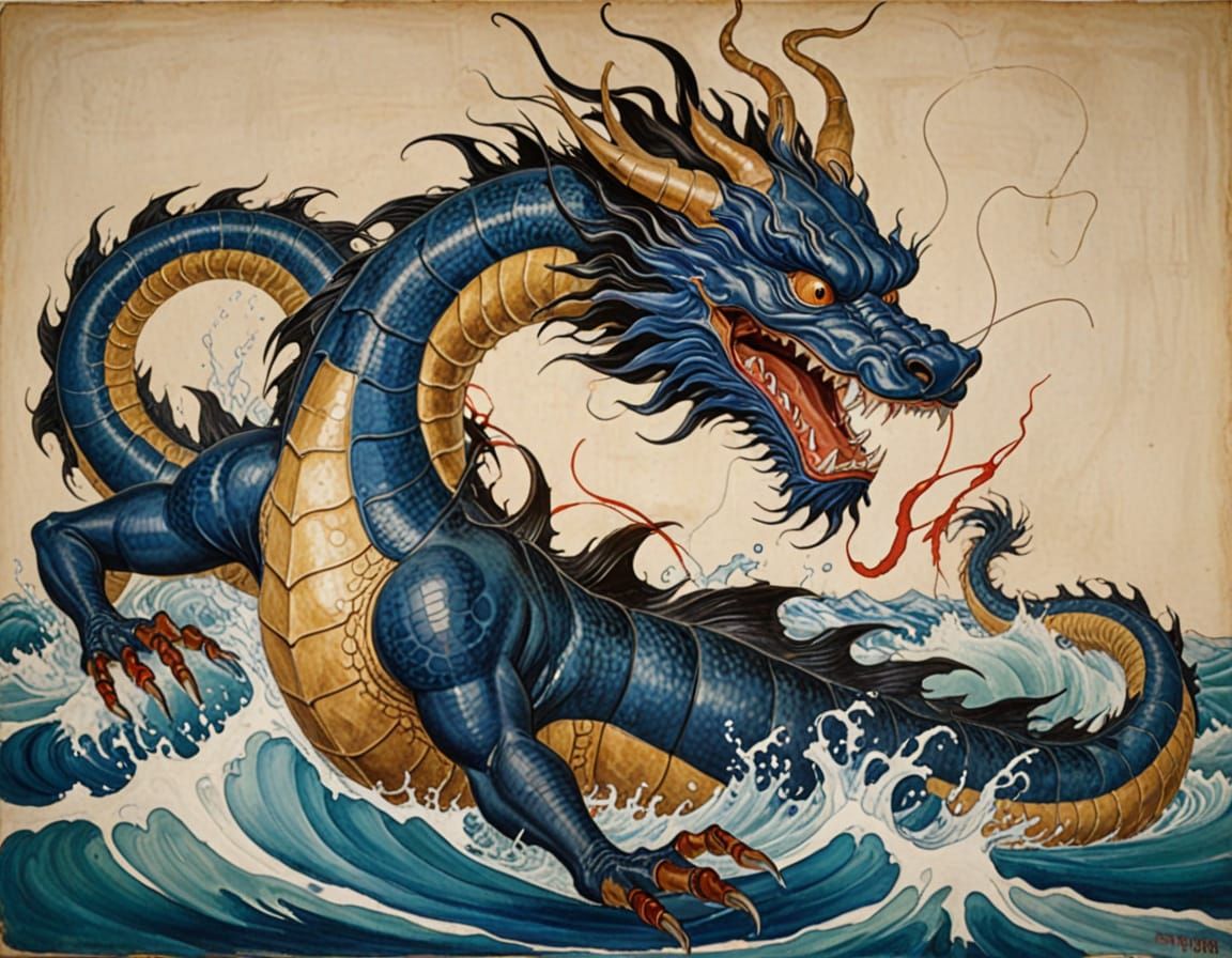 Water Dragon in the Style of Expressionism and Surrealism