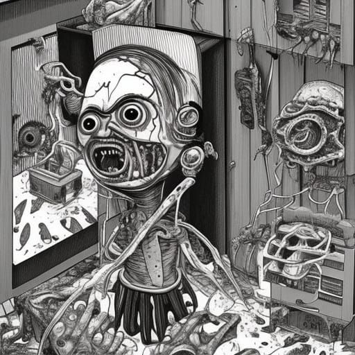 Disturbing Image of Sad Girl with Torture Devices