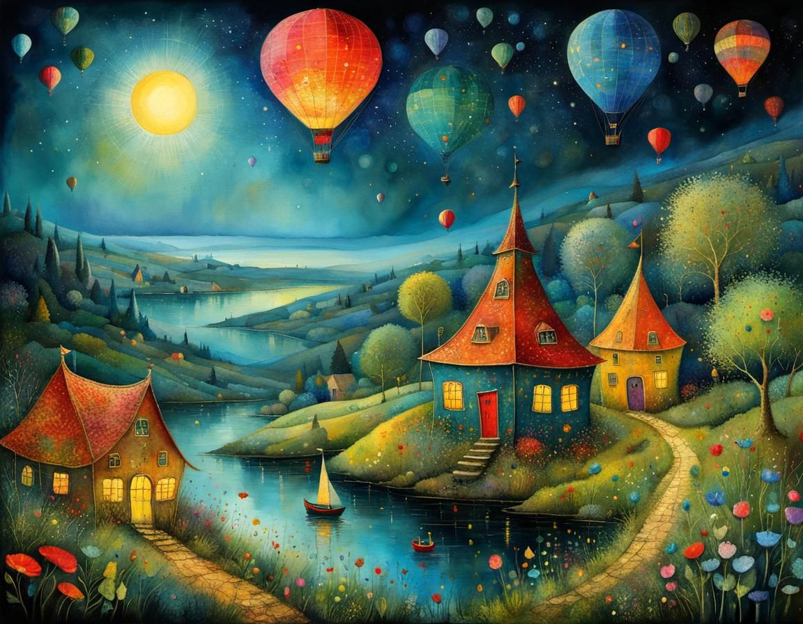 Whimsical Traveler Guided by Light, Illustration Art