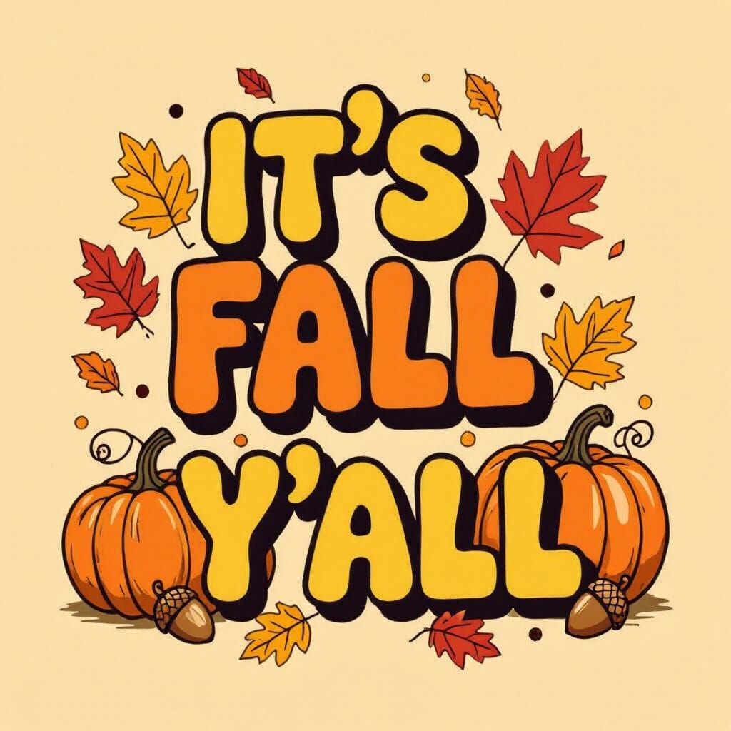 Retro Fall Y'all T-Shirt Graphic with Pumpkins and Leaves