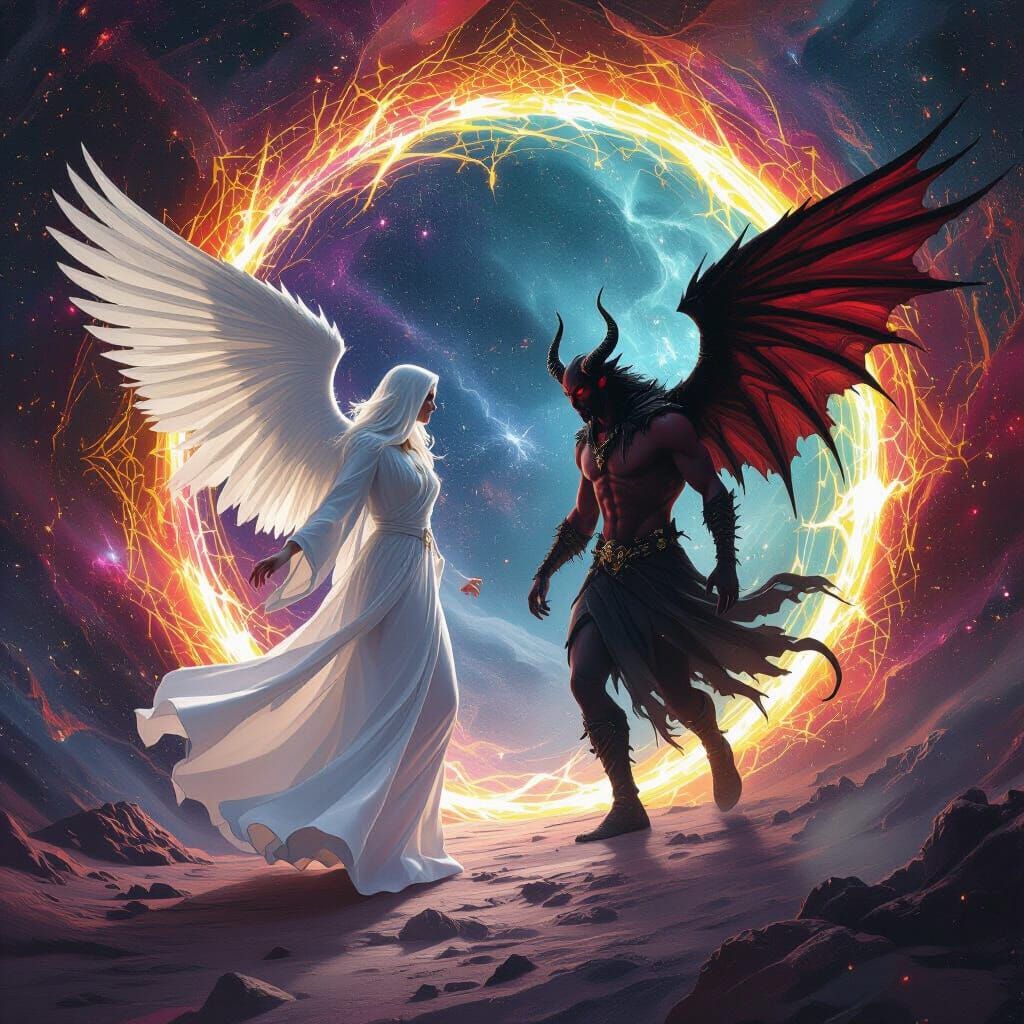 Angel and Devil Portal in Detailed Matte Painting