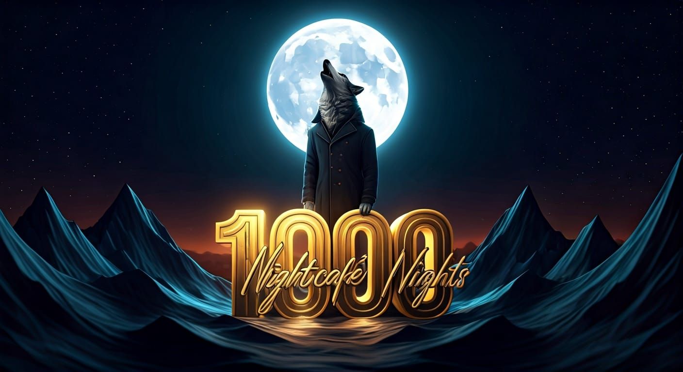 Victorian Wolf Howling at Moon in Retro-Futuristic Style