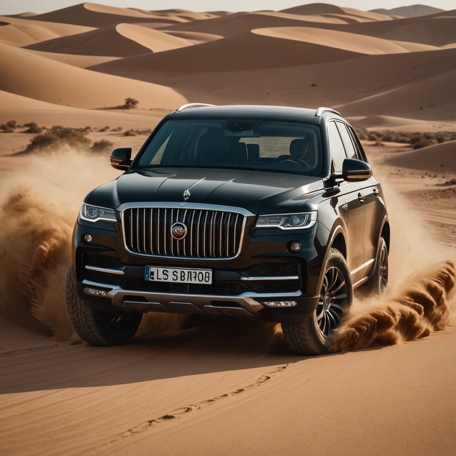 Black Hongqi LS7 SUV in a Desert Landscape