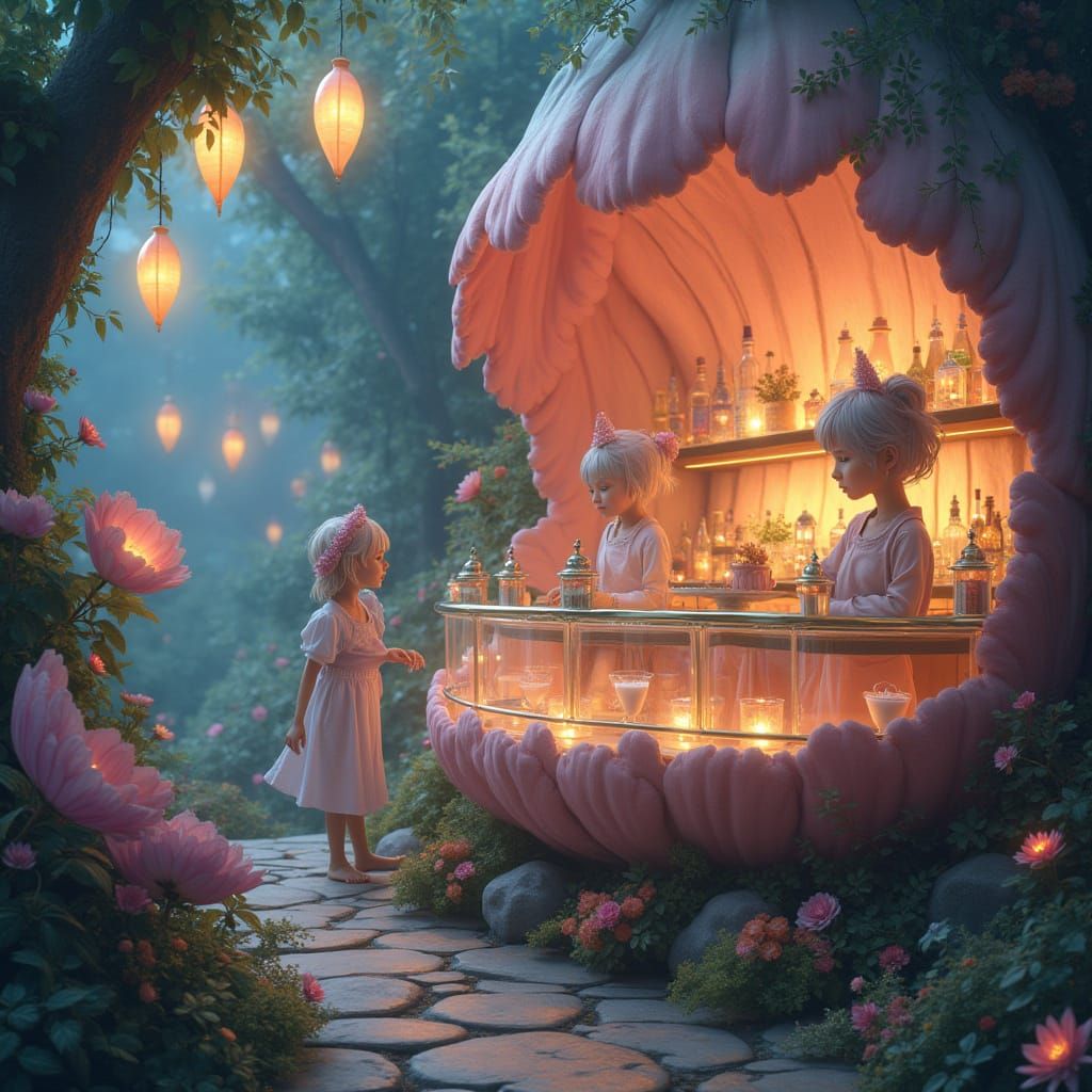 Dreamlike Flower Café With Ethereal Baristas