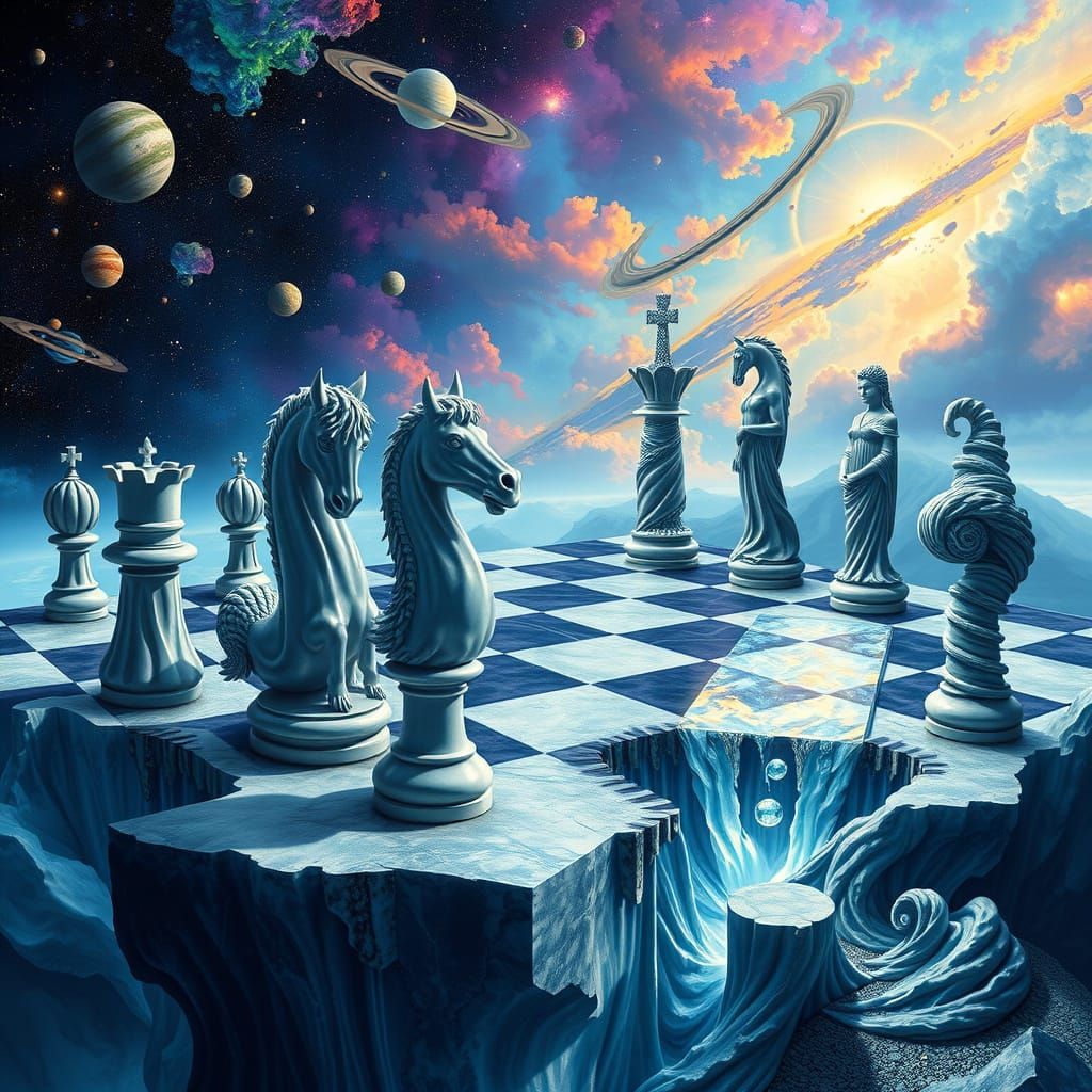 Surreal Cosmic Chess Board in a Dreamlike Expanse