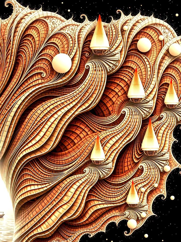 Surreal Abstract Landscape with Waves and Geometric Forms