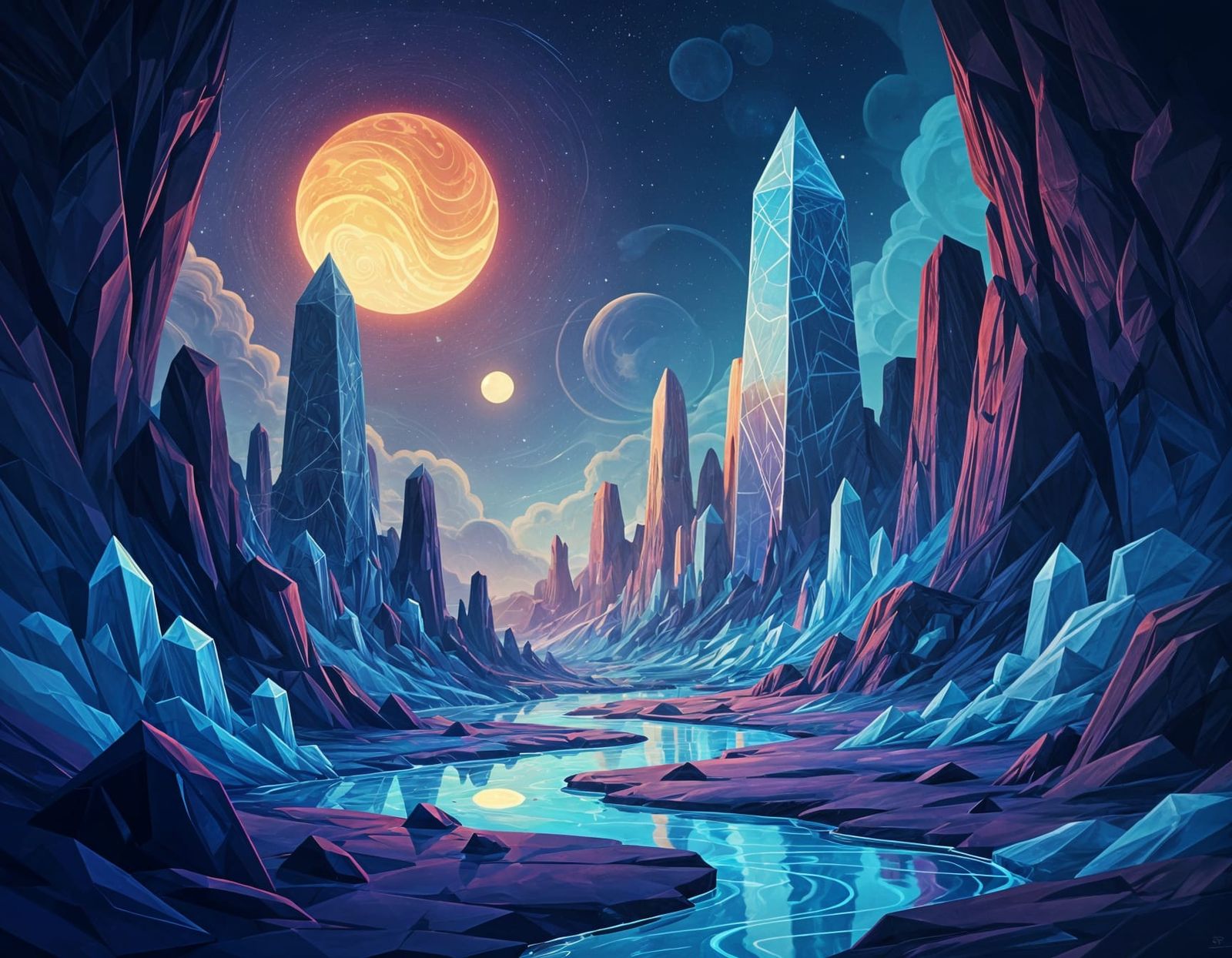 Surreal Alien World With Crystalline Structures