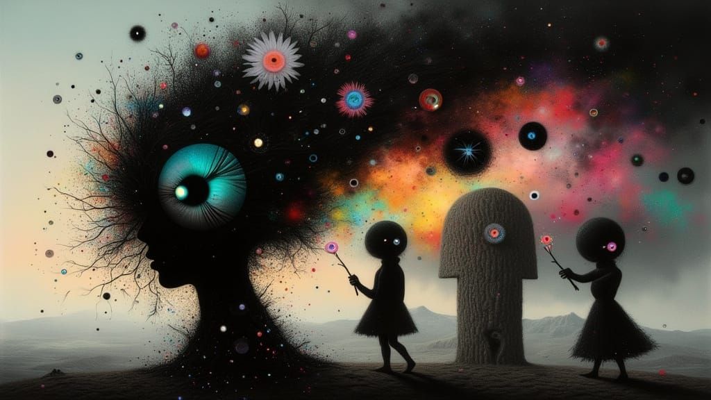 Surreal Dark Landscape with Glowing Details