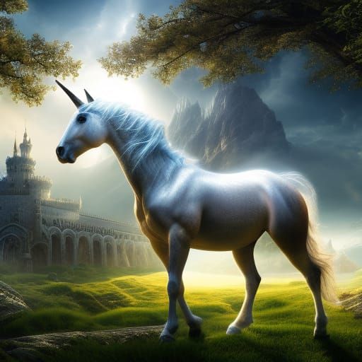 Epic Medieval Unicorn in a Sunlit Meadow