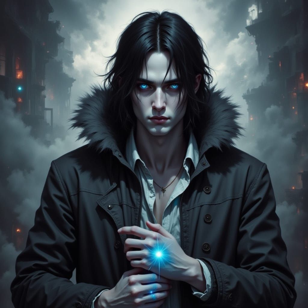 Pale Man with Piercing Blue Eyes