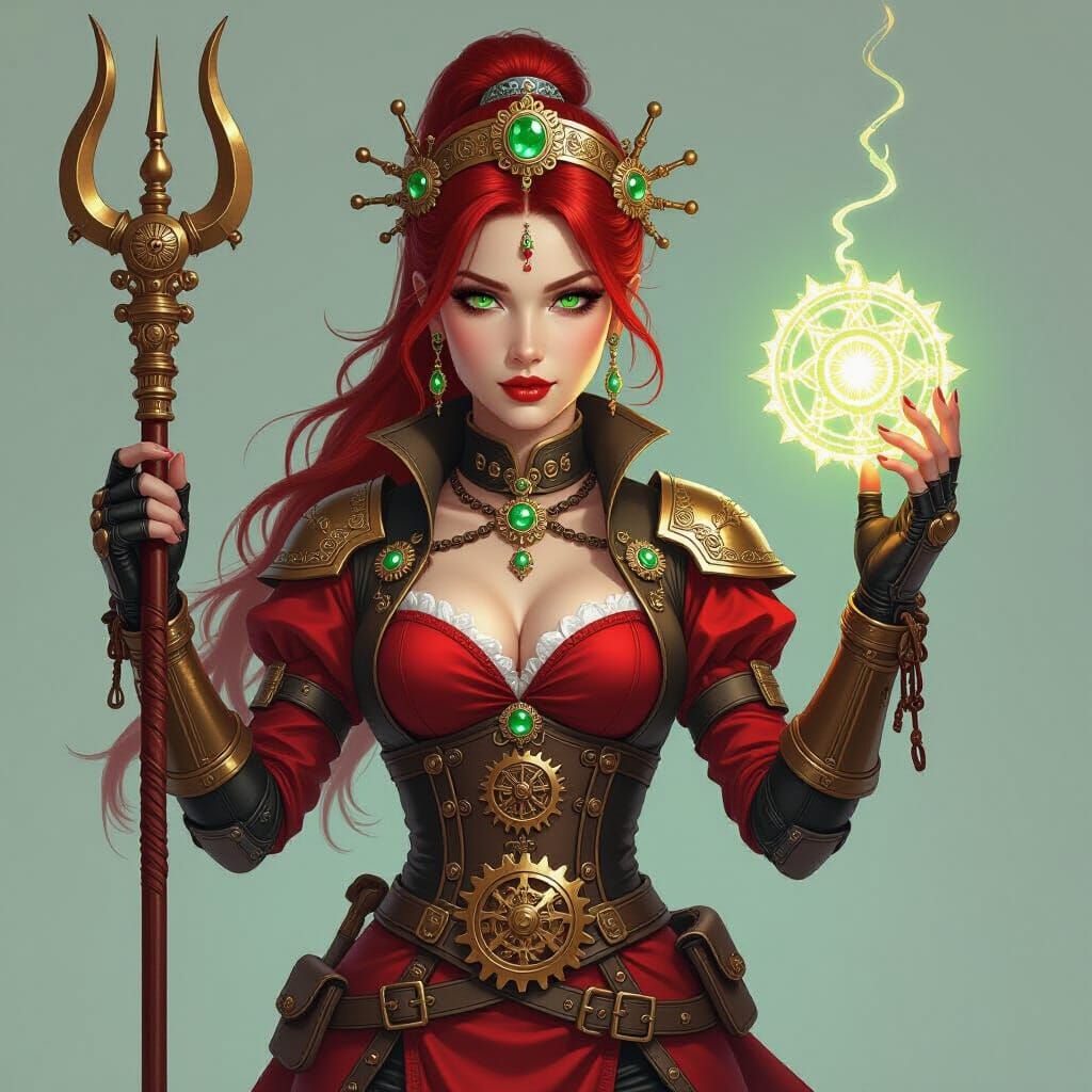 Steampunk Red Tara With Mechanical Arms