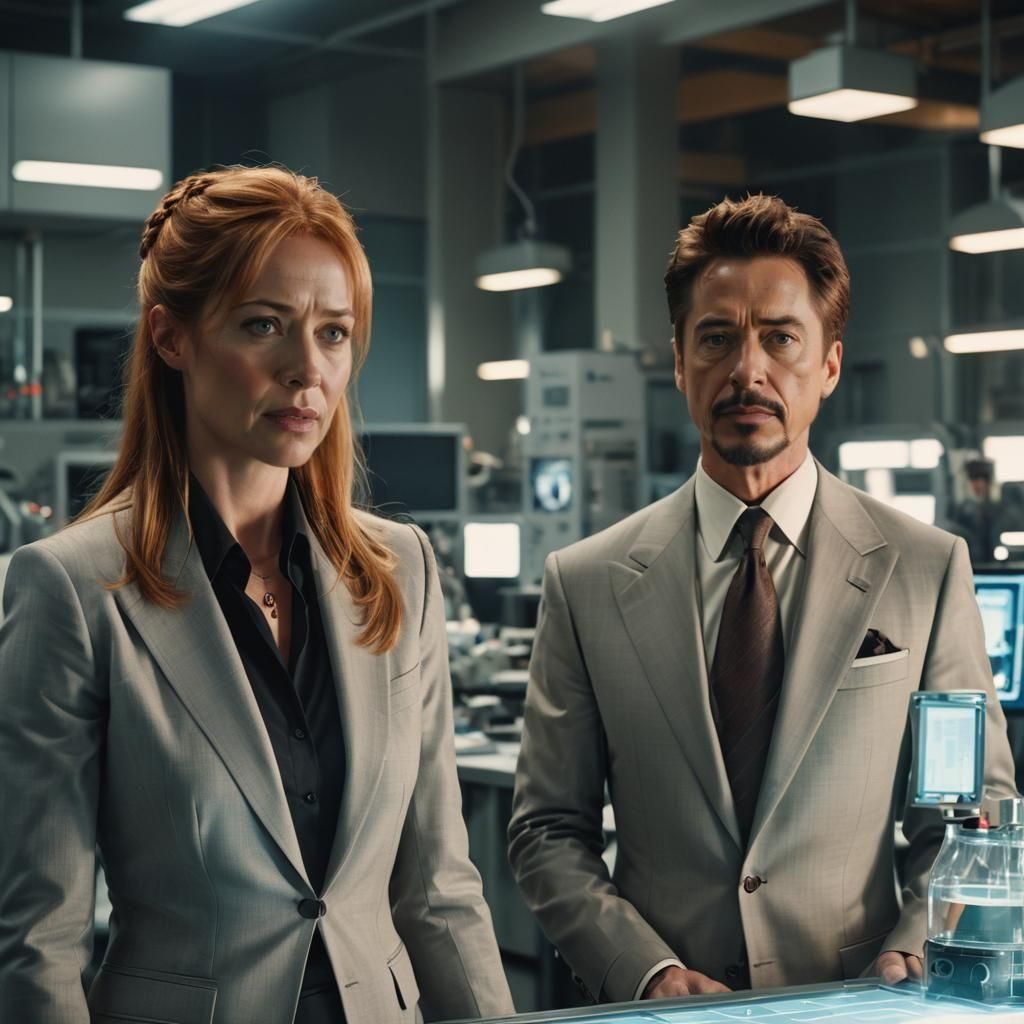 Dramatic Film Still of Tony Stark and Pepper Potts