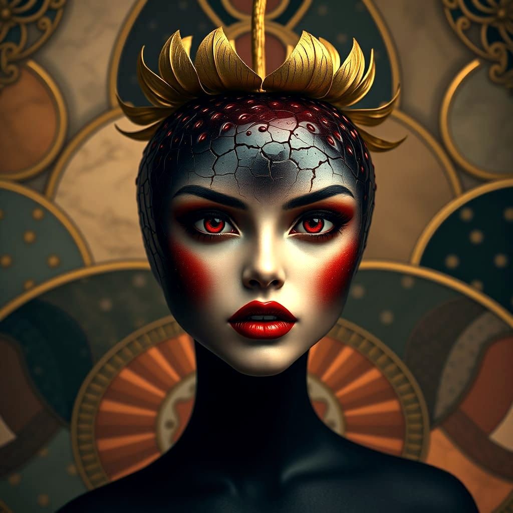 Elegant Surreal Portrait with Black Strawberry Goddess