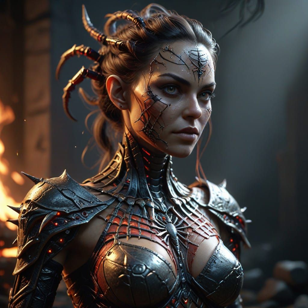 Goddess of Arachne in Cyberpunk Armor