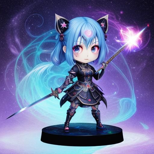 Chibi Gothic Girl with Swords: Cosmic Illustration