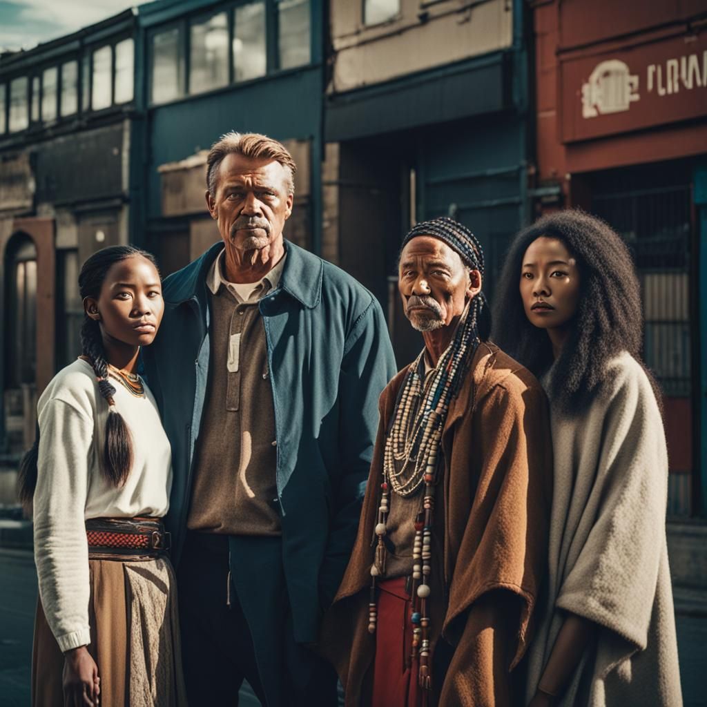 Diverse People in Cinematic Film Still