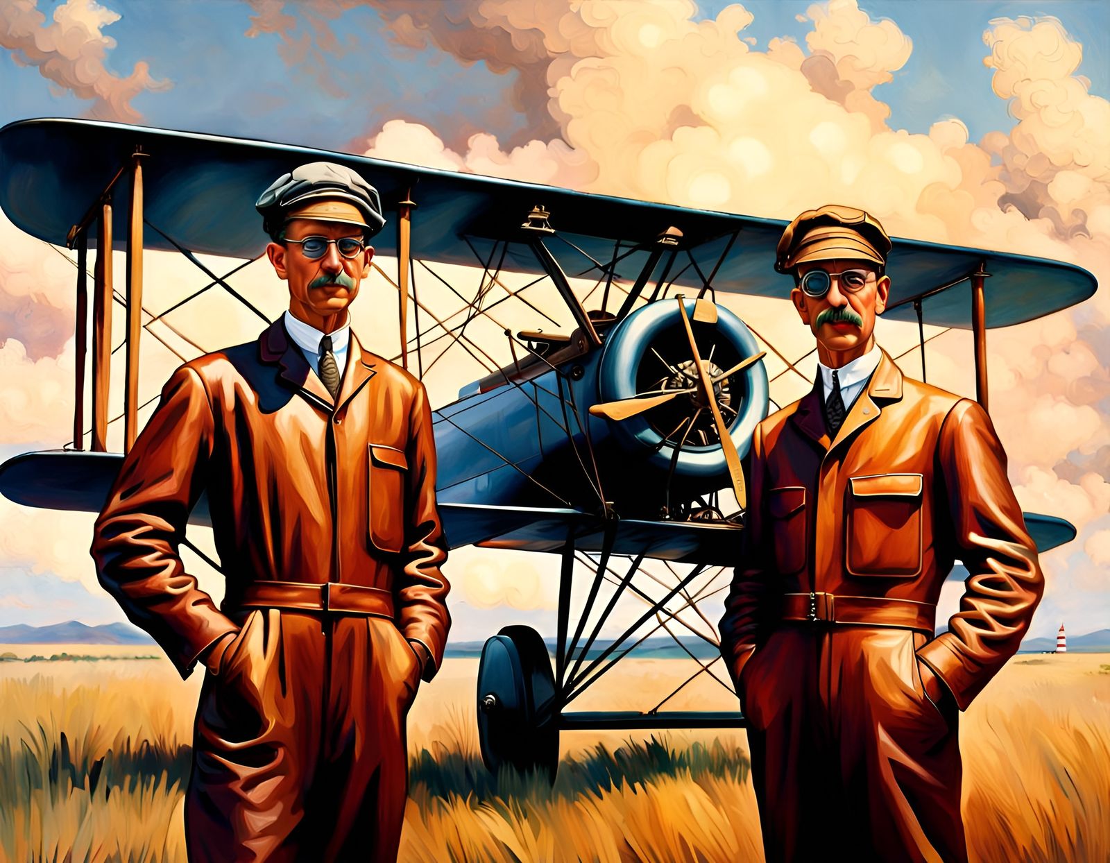 Wright Brothers' Biplane: Hyperrealistic Action Painting