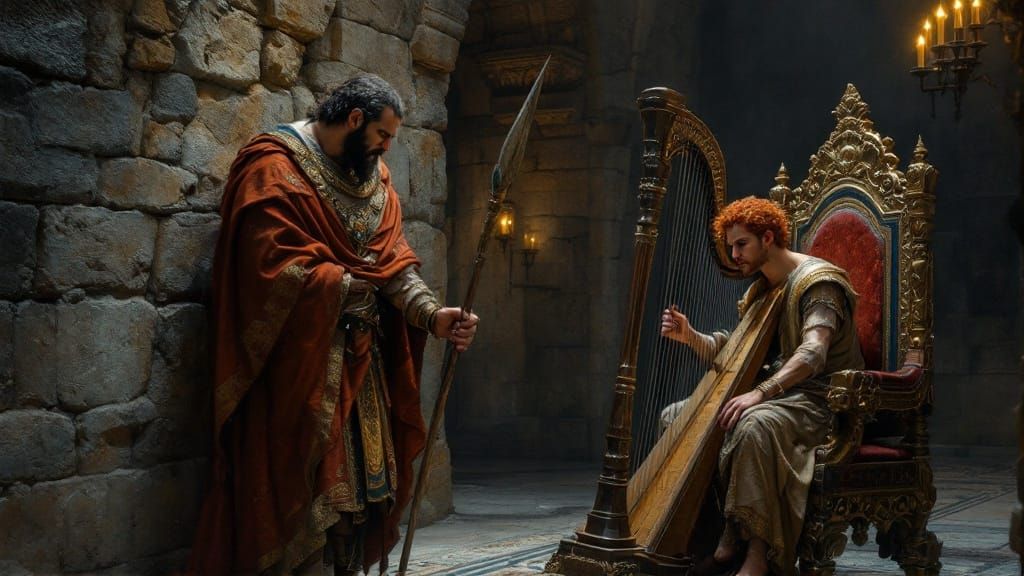 Ancient King Shaul Confronts Royal Youth David in Regal Cham...