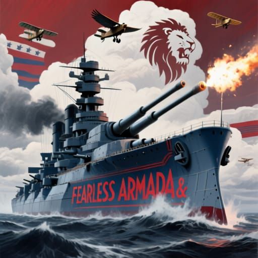 Colossal Dreadnought Blazing Guns in Stormy Seas