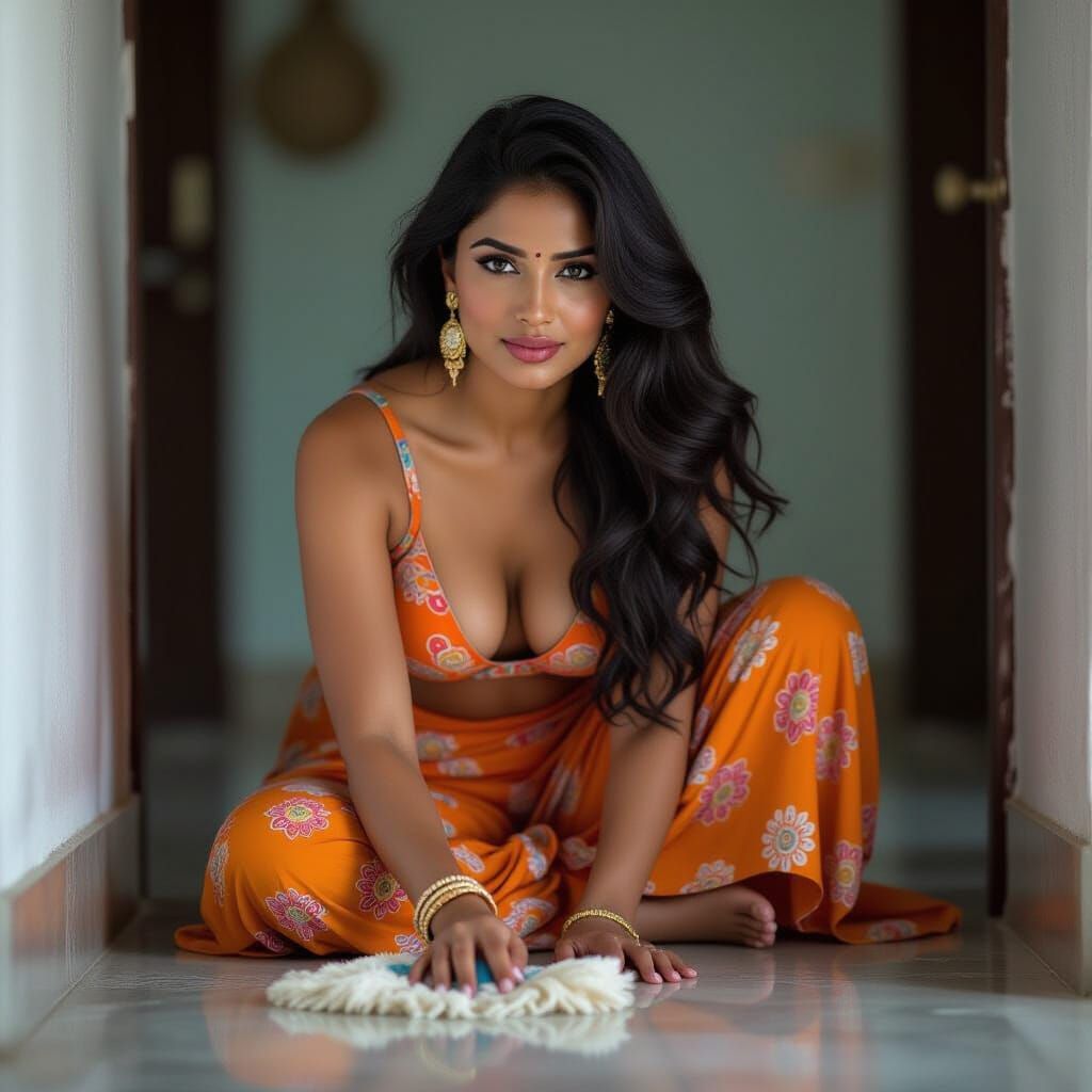 Candid Portrait of Dark-Skinned Indian Woman