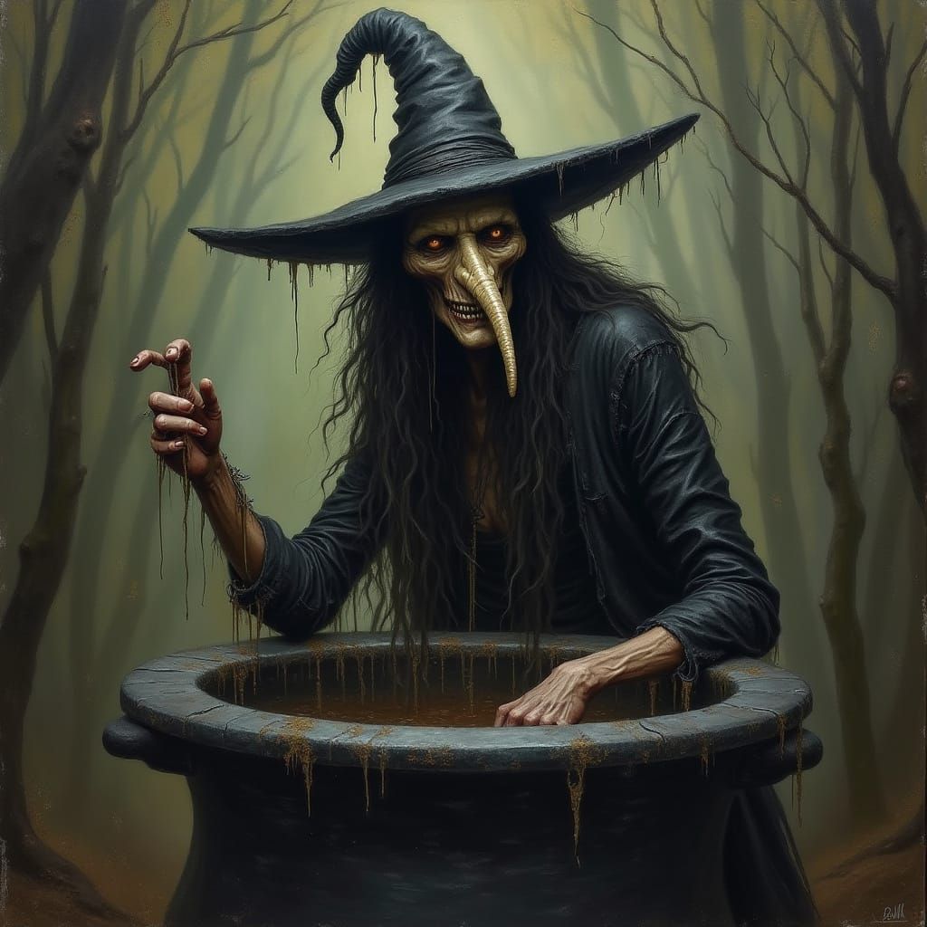 Ancient Witch in Oil Painting