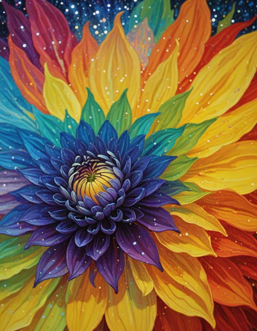 Dahlia with Sparkling Blossoms in Pointillist Style