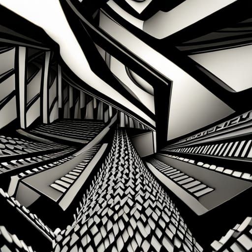 Escher-Inspired Musical Paradox in Lithographic Style