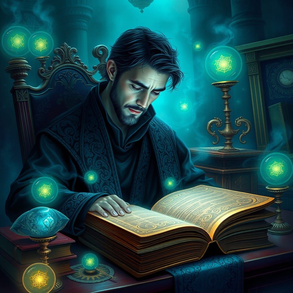 Surreal Study Scene in Dreamlike Realm with Ancient Tomes an...