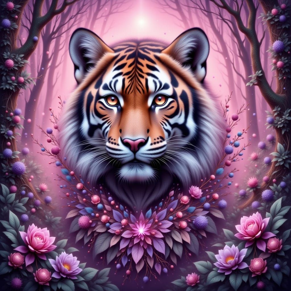 Majestic Tiger in Misty Forest with Ethereal Aura
