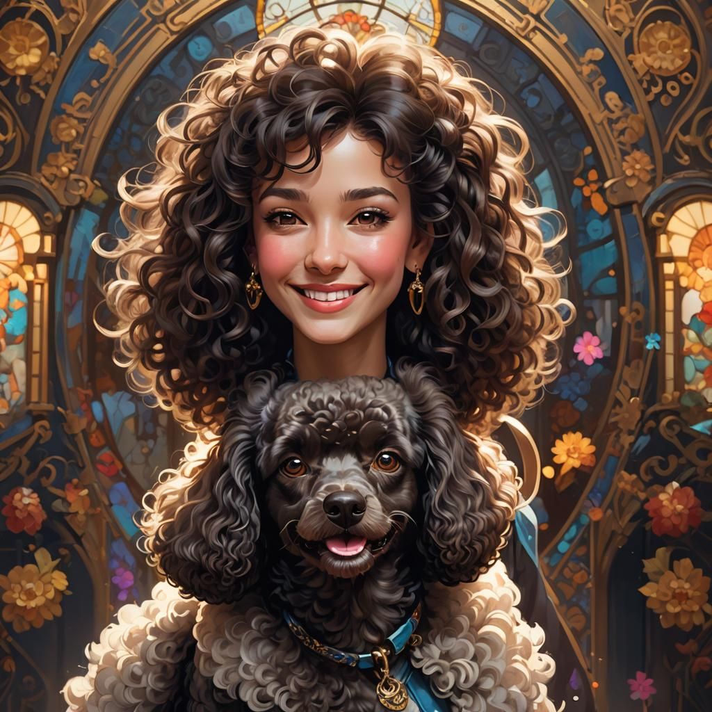 Happy Poodle Greets Smiling Woman: Detailed Portrait