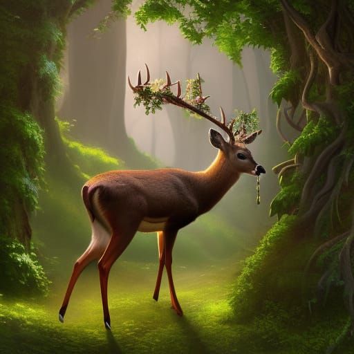 Deer with Ivy Mane: Fantasy Concept Art